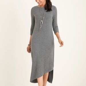 NWT Chicos heathered shift midi dress grey size medium asymmetrical hem
